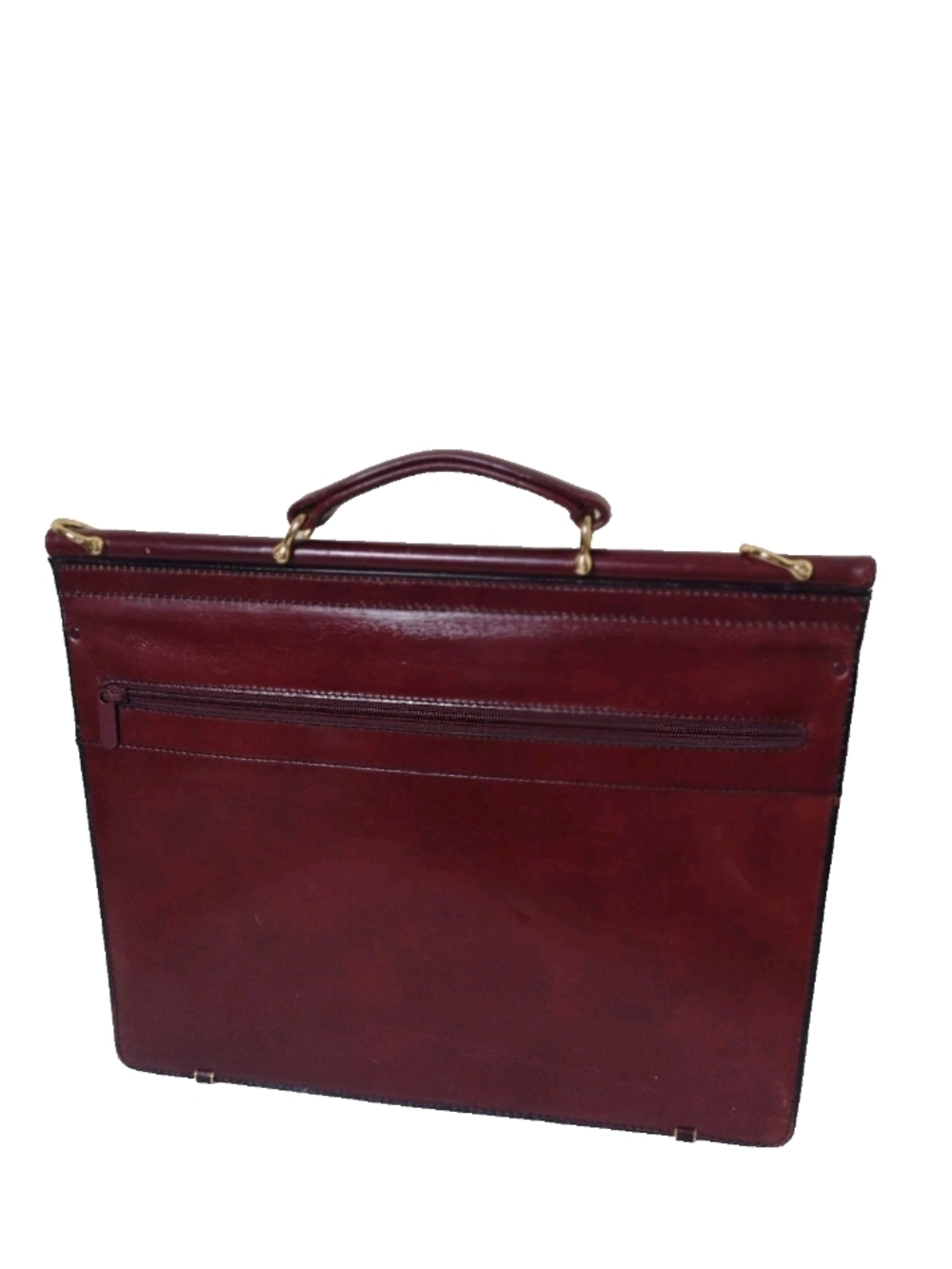 Classic Burgundy Leather Briefcase with Gold Hardware - Picture 2 of 16